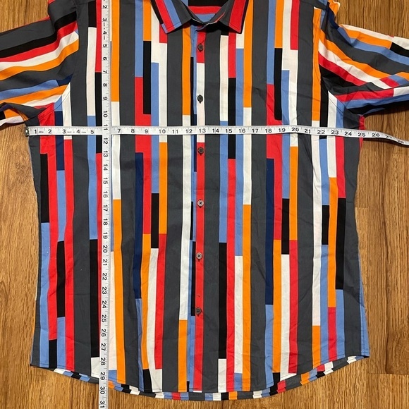 Alfani Mens multicolored Vertical Striped Shirt Long Sleeve Hit Colorful - Picture 6 of 7